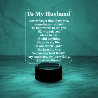 to My Husband Engraved Quote Night Lamp with Automatic Color Changing Light & On/Off Touch Buttonn